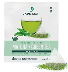 Jade Leaf Matcha Organic Matcha + Green Tea Bags - Traditional - Ceremonial Matcha + Whole Leaf Sencha - Authentic Japanese Origin (35 Pyramid Sachets)