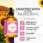 Vitamin E Oil by Leven Rose 75,000 IU per oz 100% Natural, Organic, Pure Vitamin E Oil for Skin, Face, Hair, Nails, and Scars, 4 oz