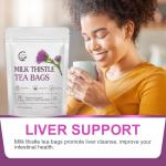 Organic Milk Thistle Tea Bags, Liver Support Herbal Tea, Caffeine Free, 30 Tea Bags