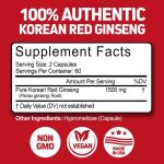 Herbtonics Korean Red Panax Ginseng 1500mg - Energy Supplement for Peak Performance, Focus & Vitality - High Potency Ginseng Root Extract - 120 Vegan Capsules