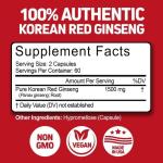 Herbtonics Korean Red Panax Ginseng 1500mg - Energy Supplement for Peak Performance, Focus & Vitality - High Potency Ginseng Root Extract - 120 Vegan Capsules