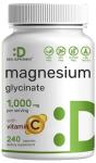 Magnesium Glycinate 500mg Per Capsule (1000mg Per Serving) Plus Vitamin C, 240 Capsules – 100% Chelated for Easy Absorption – Essential Mineral Supplement for Muscle, Sleep, & Heart Health