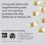 Sports Research Vitamin D3 5000 IU with Coconut MCT Oil - High Potency Vitamin D Supplement for Immune & Bone Support - Non-GMO Verified, Gluten & Soy Free – 125mcg, 30 Liquid Softgels