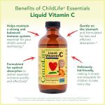 CHILDLIFE ESSENTIALS Liquid Vitamin C - Pure Vitamin C Liquid Supplement for Kids, Immune System Support, Natural Orange Flavor, 4 Fl Oz (Pack of 2)