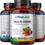 FineLand Multi-Vimin Daily Complete | 22 Vitamins, 42 Fruits, Veggies & Herbs Blend | Immune & Digestive Support with Enzymes, Probiotics & Full Spectrum Minerals | 60 Vegan Capsules