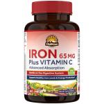 Vitalitown Iron Supplement for Women Men, Hign Potency 65mg Iron with Vitamin C 250mg, Less Constipating, Better for Blood Building & Energy Improvement, No Gluten, Non-GMO 60 Vegan Iron Pills
