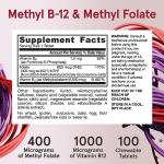 Jarrow Formulas Methyl B-12 1000 MCG and Methyl Folate 400 MCG, Extra Strength, Cellular Energy Metabolism and Cardiovascular Health Formula(1) With P-5-P, 100 Chewable Tablets, Up to a 100 Day Supply