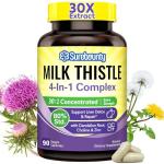 Surebounty 4-in-1 Milk Thistle Complex, 9000 mg Strength, 30X Concentrated Seed Extract, with Dandelion, Choline, Zinc, Fatty Liver Supplements, Liver Support, Non-GMO, 90 Veggie Caps, 3 Month Supply