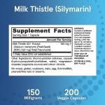 Jarrow Formulas Milk Thistle 150 mg With 30:1 Standardized Silymarin Extract, Dietary Supplement for Liver Function Support, 200 Veggie Capsules, 66-200 Day Supply