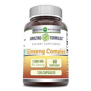 Amazing Formulas Ginseng Complex 1000mg of 4:1 Korean Ginseng Extract, 120 Capsules Supplement | Non-GMO | Gluten Free | Made in USA