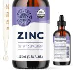 Vimergy Organic Zinc Supplements For Women & Men (7.5mg Liquid Zinc Per Serving) Fast-Absorbing Immune Support, Promotes Healthy Bones & Skin, USDA Certified Organic, Vegan, Up to 57 Servings (115 mL)