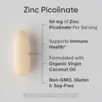 Sports Research Zinc Picolinate 50mg with Organic Coconut Oil | Highly Absorbable Zinc Supplement for Healthy Immune Function - Non-GMO Verified, Gluten & Soy Free (60 Liquid Softgels)