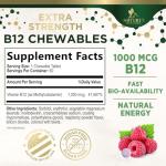 Vitamin B12 (Methylcobalamin) 1000 mcg - Chewable Tablet for Energy, Nervous System & Brain Support - Maximum Strength, Fast Dissolve, Vegan, Gluten-Free, Non-GMO for Women & Men - 60 Tablets