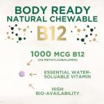 Vitamin B12 (Methylcobalamin) 1000 mcg - Chewable Tablet for Energy, Nervous System & Brain Support - Maximum Strength, Fast Dissolve, Vegan, Gluten-Free, Non-GMO for Women & Men - 60 Tablets