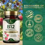 Vitamin B12 (Methylcobalamin) 1000 mcg - Chewable Tablet for Energy, Nervous System & Brain Support - Maximum Strength, Fast Dissolve, Vegan, Gluten-Free, Non-GMO for Women & Men - 60 Tablets