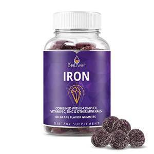 BeLive Iron Gummies - Multivitamin Supplement with Vitamin C, A, B & Zinc, Supports Blood Oxygen, Vegan Iron Supplements for Women, Men & Kids for Growth and Development - Grape Flavor | 1-Pack