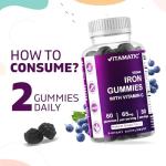 Vitamatic Iron 65 mg Gummies Supplement for Women & Men - 60 Vegan Gummies - Great Tasting Iron Gummy Vitamins with Vitamin C (1)