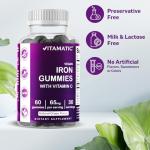 Vitamatic Iron 65 mg Gummies Supplement for Women & Men - 60 Vegan Gummies - Great Tasting Iron Gummy Vitamins with Vitamin C (1)