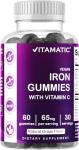 Vitamatic Iron 65 mg Gummies Supplement for Women & Men - 60 Vegan Gummies - Great Tasting Iron Gummy Vitamins with Vitamin C (1)