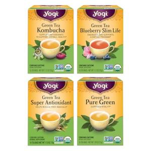Yogi Tea - Green Tea Variety Pack - 16 Tea Bags Per Pack (4 Pack) - Supports Overall Health & Vitality - Sampler Includes Four Assorted Green Teas - Caffeinated Organic Teas
