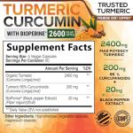 Turmeric Curcumin Supplement with BioPerine 95% Curcuminoids 2600mg with Black Pepper for Best Absorption, Bottled in USA, Best Natural Vegan Joint Support, Nature's Non-GMO Tumeric - 240 Capsules