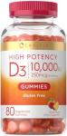 Carlyle Vitamin D3 10000iu Gummies for Adults | 80 Count | Peach Flavored Gummy | High Potency for Women & Men | Vegetarian, Non-GMO, Gluten Free Supplement