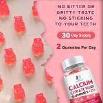 Calcium Citrate 1200mg with Vitamin D3 Gummies, Calcium Gummies with Vitamin D3 for Women & Men, Calcium Magnesium Zinc for Bone Muscle Healthy- Natural White Peach Flavor- 30 Day Supply