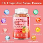 Sugar Free Calcium Magnesium Zinc Supplement Gummies with Vitamin D3 & B12 for Women and Men High Absorption Calcium Magnesium Supplement for Immune Support (120 Counts)