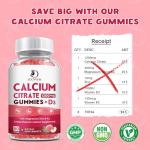 Calcium Citrate 1200mg with Vitamin D3 Gummies, Calcium Gummies with Vitamin D3 for Women & Men, Calcium Magnesium Zinc for Bone Muscle Healthy- Natural White Peach Flavor- 30 Day Supply