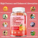 Sugar Free Calcium Magnesium Zinc Supplement Gummies with Vitamin D3 & B12 for Women and Men High Absorption Calcium Magnesium Supplement for Immune Support (120 Counts)