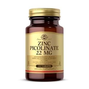 Solgar Zinc Picolinate 22 mg, 100 Tablets - Promotes Healthy Skin - Supports Immune System, Normal Taste & Vision - Antioxidant – Non-GMO, Vegan, Gluten Free, Kosher - 100 Servings
