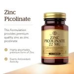 Solgar Zinc Picolinate 22 mg, 100 Tablets - Promotes Healthy Skin - Supports Immune System, Normal Taste & Vision - Antioxidant – Non-GMO, Vegan, Gluten Free, Kosher - 100 Servings