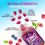 Zinc Gummies 50mg - Bone Skin & Immune Support Health Gummy & Premium Antioxidant Chewable for Adults - High Absorption Vegan, Gluten Free Zinc Supplements Vitamin - Tasty Berry Flavor - 60 Gummies