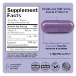 Elderberry Capsules with Zinc and Vitamin C for Adults - Immune Support Vitamins for Women and Men - Black Sambucus Elderberry Vitamin C and Zinc - Immune Defense Multiminerals Supplement, 60 Count