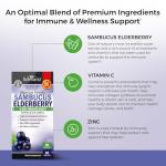 Elderberry Capsules with Zinc and Vitamin C for Adults - Immune Support Vitamins for Women and Men - Black Sambucus Elderberry Vitamin C and Zinc - Immune Defense Multiminerals Supplement, 60 Count