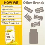 Jovariquethor Saw Palmetto for Women - DHT Blocker Hair Growth Supplement - 500mg Potent Saw Palmetto Gummies for Hair, Skin, Nails, Urinary Wellness - Mango-Pineapple Flavor - 120 Gummies