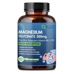 NATURE TARGET Magnesium Glycinate 500mg, Chelated Magnesium with Zinc & Vitamin D3 for Muscle, Nerve & Bone, Support Heart Health & Leg Cramp, Strength Immune System - 120 Capsules