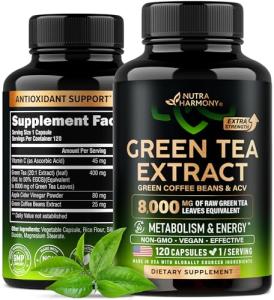 Green Tea Extract Capsules with Green Coffee Beans & Apple Cider Vinegar - Energy & Metabolism Support - Green Tea Supplement 50% EGCG - 20:1 Natural Extract - for Men & Women - 120 Vegan Capsules