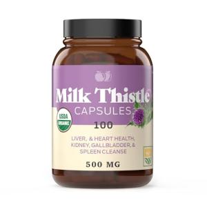 Complete Natural Products Pure Organic Milk Thistle Capsules - 500 mg Silymarin Powder 100 Pills