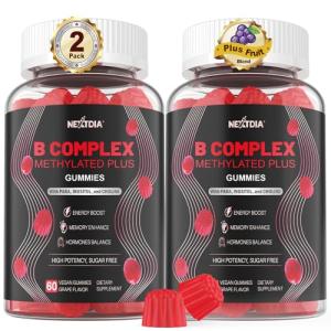 Nextdia Brain & Mood Support Gummies, Super Vitamin B Complex for Men & Women, All B Vitamin B1 B2 B3 B5 B6 B7 B9 MethyB12 with PABA, Inositol, Choline, Supports MTHFR Gene & Energy, Vegan, 120Ct