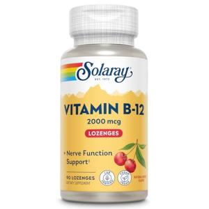 SOLARAY Vitamin B12 2000 mcg Lozenges - No Sugar, Natural Cherry Flavor Vitamin B 12 Supplement for Nerve Function, Energy and Red Blood Cell Support - Lab Verified, Vegan - 90 Servings, 90 Lozenges