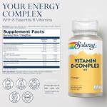 SOLARAY Vitamin B Complex 50 mg - Cellular Energy Vitamins - Metabolism and Nerve Health Support with Vitamin B12, Vitamin B1, B6, Niacin, Folic Acid, Biotin and Other B Vitamins - Vegan, 100 VegCaps
