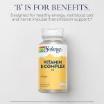 SOLARAY Vitamin B Complex 50 mg - Cellular Energy Vitamins - Metabolism and Nerve Health Support with Vitamin B12, Vitamin B1, B6, Niacin, Folic Acid, Biotin and Other B Vitamins - Vegan, 100 VegCaps