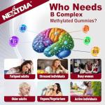 Nextdia Brain & Mood Support Gummies, Super Vitamin B Complex for Men & Women, All B Vitamin B1 B2 B3 B5 B6 B7 B9 MethyB12 with PABA, Inositol, Choline, Supports MTHFR Gene & Energy, Vegan, 120Ct