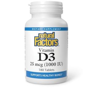 Natural Factors, Vitamin D3 1000 IU (25 mcg), Supports Strong Bones, Muscles and Immune Function, 180 Tablets