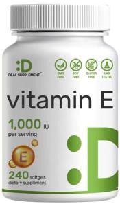 Vitamin E Supplements, 1,000 IU Per Serving, 240 Softgels – Extra Strength Antioxidant Protection – Bioavailable Stable Form – Skin, Heart, Brain, & Immune Support – Non-GMO