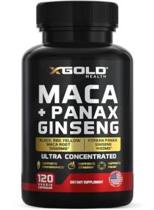 Maca Root Capsules 10,000mg + Korean Panax Ginseng 1,400mg - 20x Concentrated Extract Black + Red + Yellow Maca Root, 10x Concentrated Extract Panax Ginseng Capsules - Ultra Potent & Highly Purified
