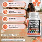 Clean Nutraceuticals Panax Ginseng Ginkgo Biloba Ashwagandha Maca Root - Focus Supplement Pills for Women and Men with Pine Bark Extract, Garlic, and Saw Palmetto - 60 Caps