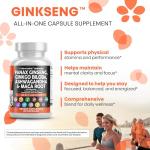Clean Nutraceuticals Panax Ginseng Ginkgo Biloba Ashwagandha Maca Root - Focus Supplement Pills for Women and Men with Pine Bark Extract, Garlic, and Saw Palmetto - 60 Caps