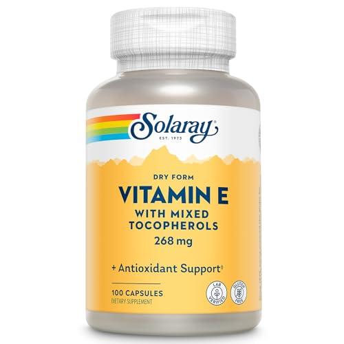 SOLARAY Vitamin E 400 IU (268mg), Dry Form - Natural Source, Mixed Tocopherols Vitamin E - Antioxidant Supplement, PMS and Menopause Support - 60-Day Guarantee, Lab Verified - 100 Serv, 100 Capsules
